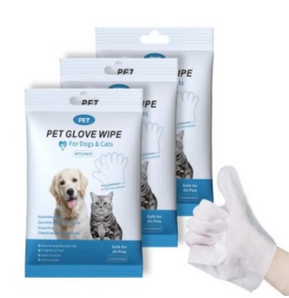 Dog Cleaning Gloves & Wipes Set