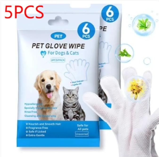 Dog Cleaning Gloves & Wipes Set