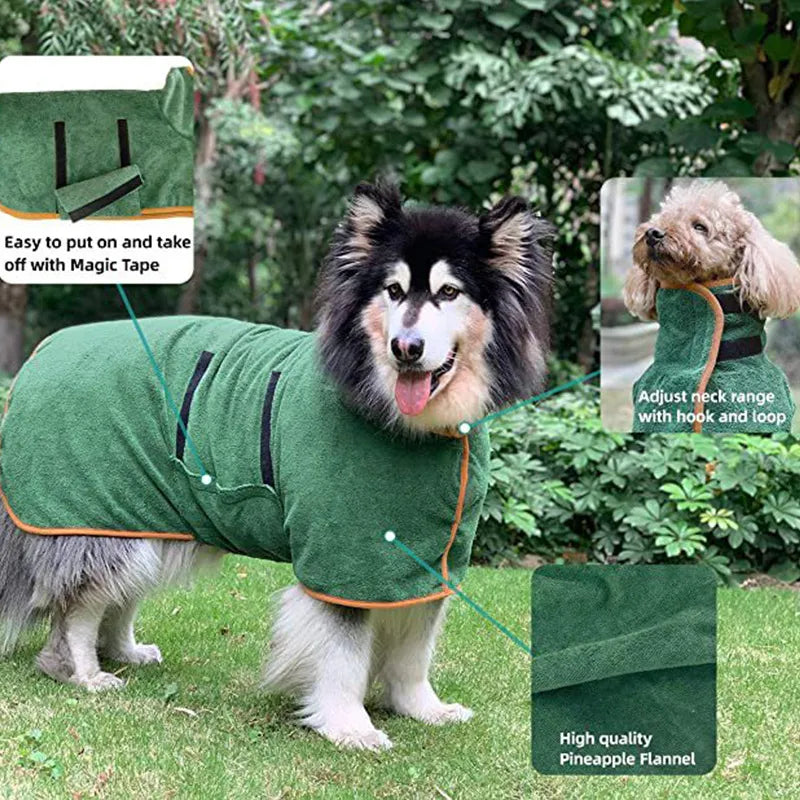 Fast-drying dog bathrobe towel, flat lay